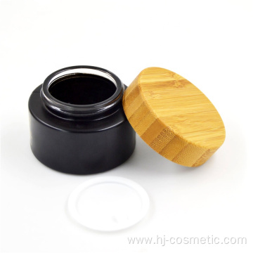 30g Environmental empty bamboo cosmetic lid black frosted glass jars/cosmetic lotion bottles/cosmetic bottles and jars